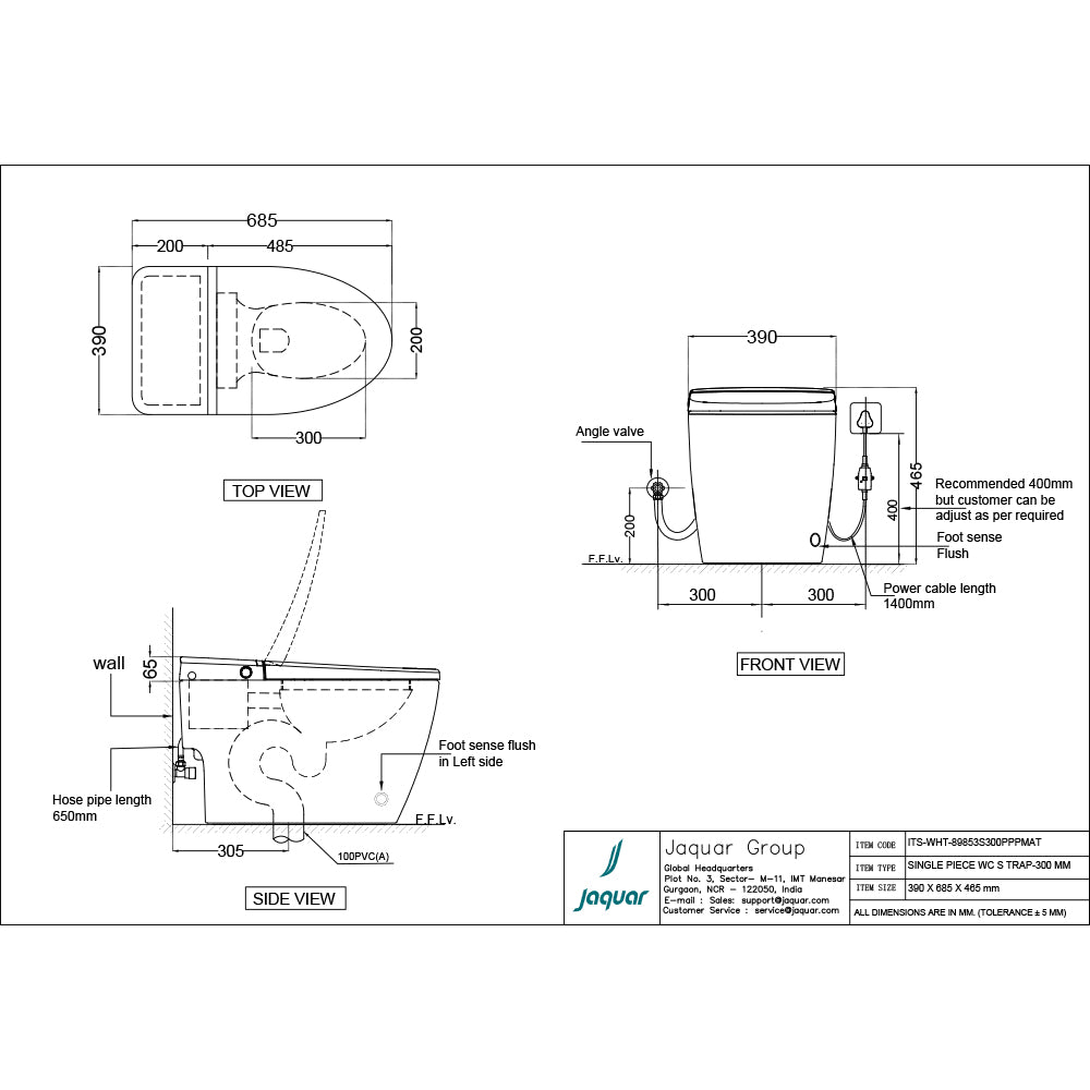 RIMLESS SING.PIECE-WC W/ELECTRONIC PP SC - JAQUAR SWARE - ( WHITE - - 0x0 mm - 0inchX0inch )