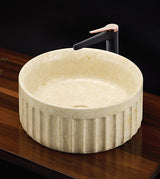 TABLE MOUNTED IDA CREAM MARBLE WASH BASIN - AQUANT - ( TRAVERTINE MARBLE - - 380x380 mm - 15.2inchX15.2inch )