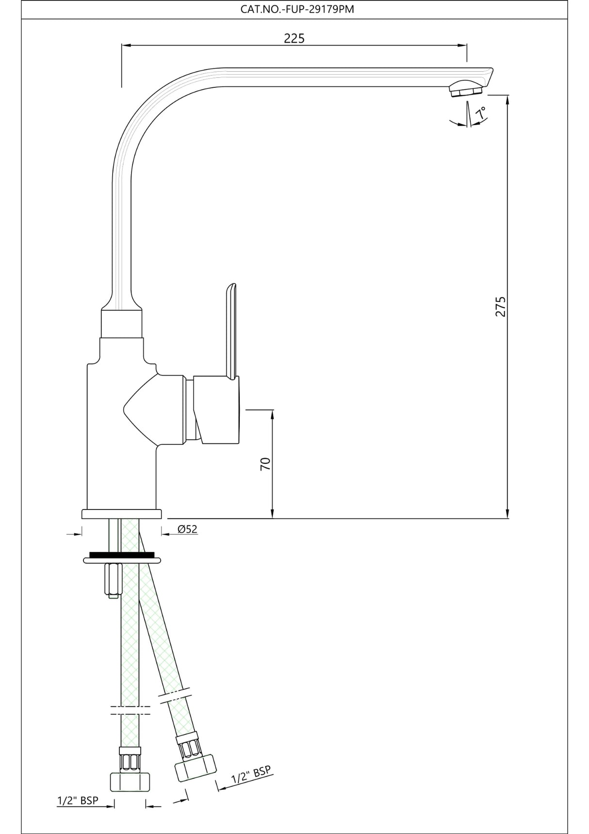 SIDE SINGLE LEVER SINK MIXER WITH SWINGING SPOUT (TABLE MOUNTED)WITH 450MM LONG BRAIDED HOSES - JAQUAR FAUCETS - ( CHROME - FUSION PRIME - 0x15 mm - 0inchX0.5inch )