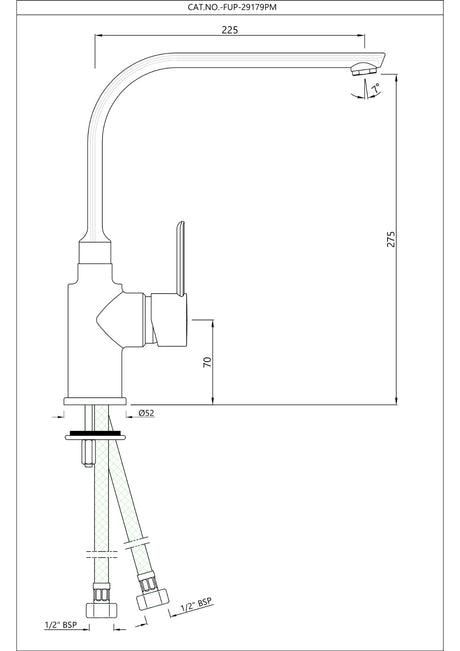 SIDE SINGLE LEVER SINK MIXER WITH SWINGING SPOUT (TABLE MOUNTED)WITH 450MM LONG BRAIDED HOSES - JAQUAR FAUCETS - ( CHROME - FUSION PRIME - 0x15 mm - 0inchX0.5inch )
