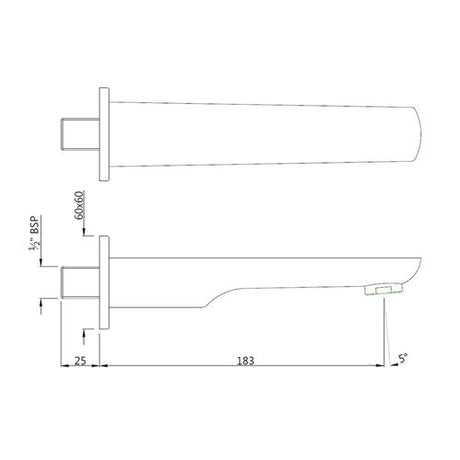 KUBIX BATH TUB SPOUT WITH WALL FLANGE - JAQUAR FAUCETS - ( BLACK CHROME - SPOUT - 0x15 mm - 0inchX0.5inch )