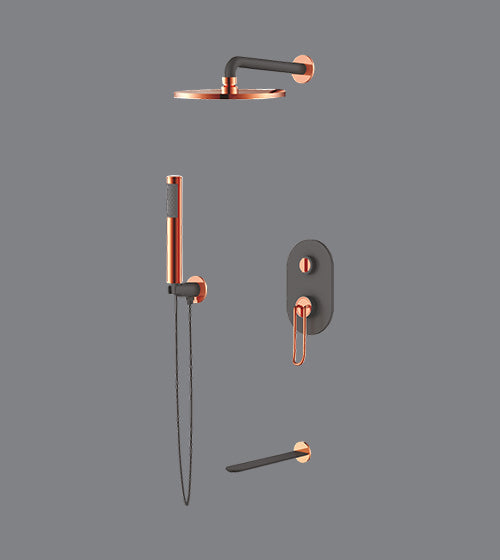 COMPLETE BATHROOM SET W/3WAY.DIV - AQUANT -  ( MATT BLACK+ROSE GOLD - CURVE SERIES - 0x0 mm - 0inchx0inch )