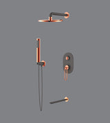 COMPLETE BATHROOM SET W/3WAY.DIV - AQUANT -  ( MATT BLACK+ROSE GOLD - CURVE SERIES - 0x0 mm - 0inchx0inch )