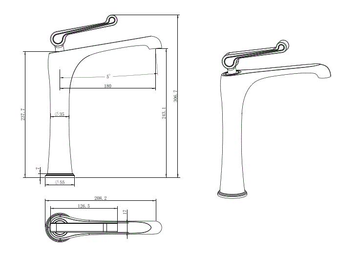 TALL BRASS BASIN MIXER - AQUANT -  ( BRUSHED GOLD - HERITAGE - 0x15 mm - 0inchX0.5inch )