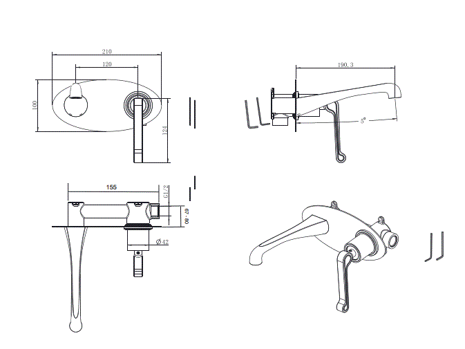 BRASS WALL BASIN MIXER - AQUANT -  ( BRUSHED GOLD - HERITAGE SERIES - 0x15 mm - 0inchX0.5inch )