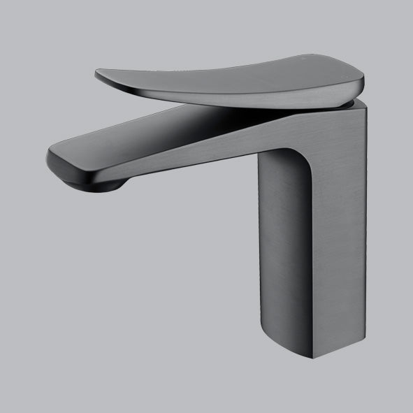 SINGLE LEVER SHORT BRASS BASIN MIXER FOAM FLOW - AQUANT -  ( GRAPHITE GREY - WAVE SERIES - 0x0 mm - 0inchx0inch )