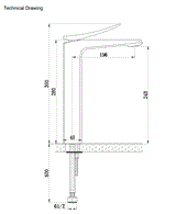 TALL BRASS BASIN MIXER - AQUANT -  ( POLISHED CHROME - WAVE SERIES - 0x0 mm - 0inchx0inch )