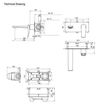 2563-BG - BRASS WALL BASIN MIXER - AQUANT -  ( BRUSHED GOLD -  - 0x0 mm - 0inchx0inch )