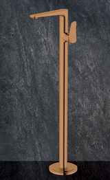 SINGLE LEVER BRASS BASIN MIXER FLOOR MOUNTED - AQUANT -  ( BRUSHED ROSE GOLD - WAVE SERIES - 0x0 mm - 0inchX0inch )