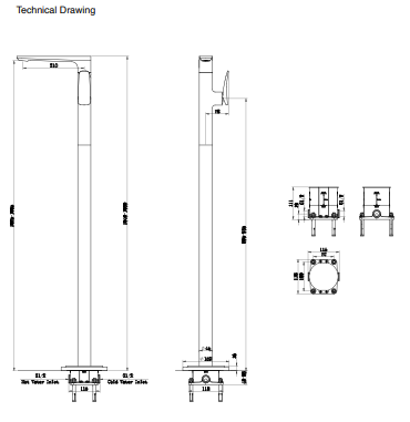 SINGLE LEVER BRASS BASIN MIXER FLOOR MOUNTED - AQUANT -  ( MATT BLACK - WAVE SERIES - 0x0 mm - 0inchx0inch )