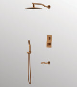 SHOWER SET W/BRASS RAIN SHOWER SIZE 250 MM W/BRASS SHOWER ARM SIZE 400 MM W/PROGRESSIVE CARTRIDGE DIVT W/CONC BODY 3 O/L 15MM INLET W/HAND SHOWER SET WITH 1.5MTR SHOWER TUBE W/WALL OUTLET WITH IN BUILT HOOK & PLAIN SPOUT - AQUANT -  ( BRUSHED ROSE GOLD -