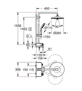 EUPHORIA SMARTCONTROL 260 THERMOSTATIC BATH/SHOWER SYSTEM, 3 CONTROL - GROHE -  ( CHROME - G4 - EUPHORIA SYSTEM - 0x15 mm - 0inchX0.5inch )