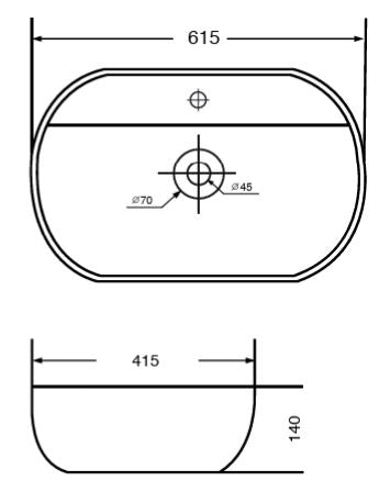 WASH BASIN TABLE MOUNTED - AQUANT - ( WHITE - - 615x415 mm - 24.6inchX16.6inch )