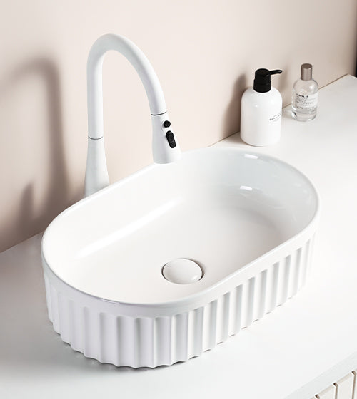 TABLE MOUNTED CERAMIC WASH BASIN - AQUANT - ( WHITE - - 550x360x150 mm - 22inchX14.4inchX6inch )