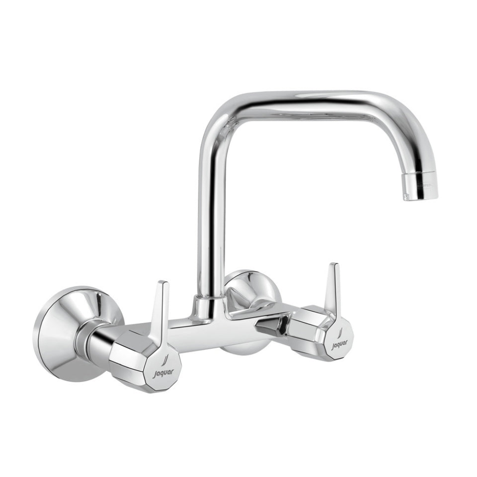 SINK MIXER WITH PIPE SWINGING SPOUT (WALL MOUNTED MODEL)WITH CONNECTING LEGS & WALL FLANGES - JAQUAR FAUCETS - ( CHROME - CONTINENTAL PRIME - 0x15 mm - 0inchX0.5inch )