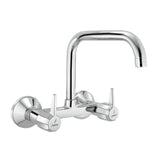 SINK MIXER WITH PIPE SWINGING SPOUT (WALL MOUNTED MODEL)WITH CONNECTING LEGS & WALL FLANGES - JAQUAR FAUCETS - ( CHROME - CONTINENTAL PRIME - 0x15 mm - 0inchX0.5inch )