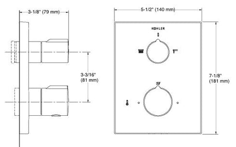 AUTOSENSE TM RECESSED THERMOSTATIC BATH AND SHOWER VALVE TRIM WITH KNOB HANDLES - KOHLER PREMIUM -  ( VIBRANT BRUSHED ROSE GOLD - PREMIUM - 0x15 mm - 0inchX0.5inch )