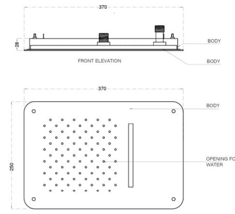 SS 2 F/CEILING RAIN&W.FALL SHW W/INS.KIT - AQUANT -  ( CHROME -  - 370x250 mm - 14.8inchX10inch )