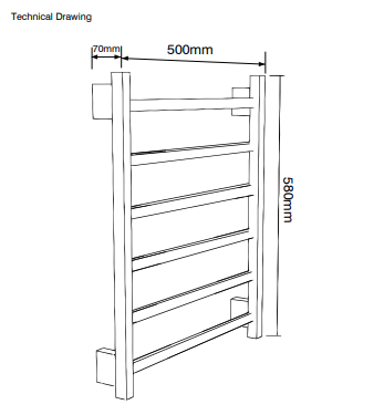 WALL HUNG TOWEL WARMER NEEDS ELECTRIC POINT - AQUANT - (MATT BLACK -  - 580x500 mm - 23.2inchX20inch)