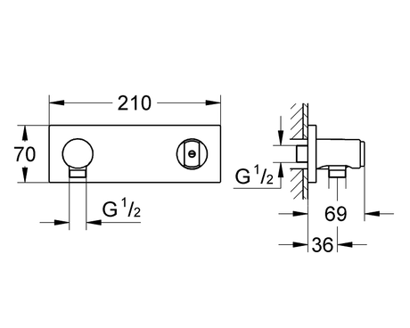 GROHTHERM F WALL UNION WITH SHOWER HOLDER - GROHE -  ( CHROME - G5 - GROHTHERM F - 0x15 mm - 0inchX0.5inch )