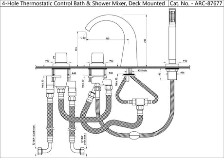 4-HOLE THERMOSTATIC BATH & SHOWER MIXER - JAQUAR FAUCETS -  ( GRAPHITE - ARC - 0x15 mm - 0inchX0.6inch )