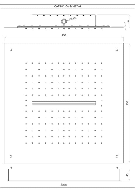 DUOFLO SHOWER SQUARE SHAPE TWO FUNCTIONS, RAIN AND WATERFALL - JAQUAR FAUCETS - ( CHROME - DUOFLO SHOWER - 450x450 mm - 18inchX18inch )