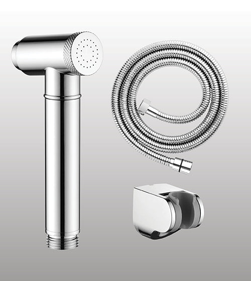 BRASS CLICK BUTTON HEALTH FAUCET HANDLE, HOOK & 1 MTR FLEXIBLE HOSE - AQUANT -  ( CHROME -  - 0x0 mm - 0inchx0inch )