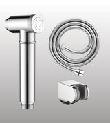 BRASS CLICK BUTTON HEALTH FAUCET HANDLE, HOOK & 1 MTR FLEXIBLE HOSE - AQUANT -  ( CHROME -  - 0x0 mm - 0inchx0inch )