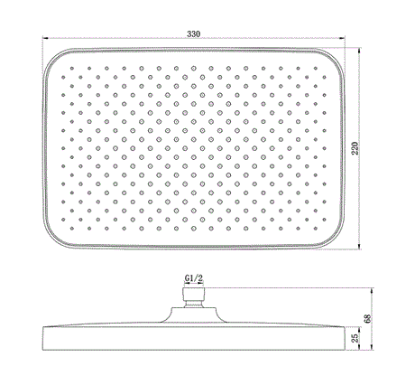 RECTANGULAR ABS RAIN SHOWER - AQUANT -  ( BRUSHED GOLD -  - 325x187 mm - 13inchX7.48inch )