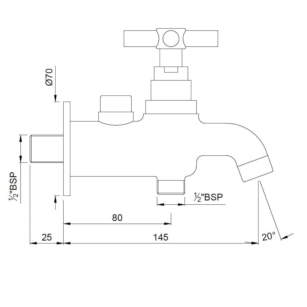 2 - WAY BIB COCK WITH FLANGE - JAQUAR FAUCETS - ( CHROME - SOLO - 0x15 mm - 0inchX0.5inch )