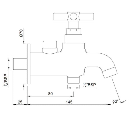 2 - WAY BIB COCK WITH FLANGE - JAQUAR FAUCETS - ( CHROME - SOLO - 0x15 mm - 0inchX0.5inch )