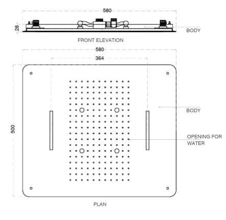 SS 3 FUNC CONC. CEILING RAIN SHWR W/INST. KIT FOR FALSE CEILING - AQUANT -  ( ROSE GOLD -  - 580x480 mm - 23.2inchX19.2inch )
