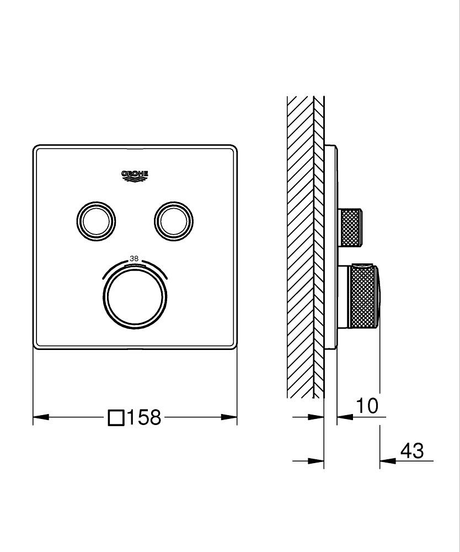 GROHTHERM SMARTCONTROL THERMOSTAT SQUARE, 2 CONTROL - GROHE -  ( CHROME - G5 - GROHTHERM - 0x0 mm - 0inchX0inch )