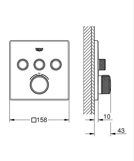 GROHTHERM SMARTCONTROL THERMOSTAT SQUARE, 3 CONTROL - GROHE -  ( BRUSHED WARM SUNSET - G5 - GROHTHERM - 0x0 mm - 0inchX0inch )
