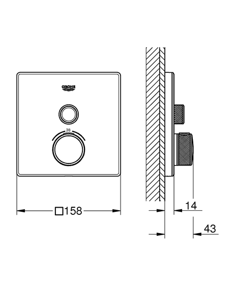 GROHTHERM SMARTCONTROL THERMOSTAT SQUARE, 1 CONTROL - GROHE -  ( CHROME - G5 - GROHTHERM - 0x0 mm - 0inchX0inch )