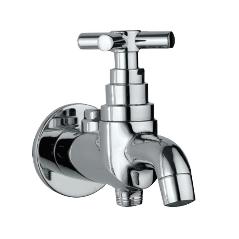 2 - WAY BIB COCK WITH FLANGE - JAQUAR FAUCETS - ( CHROME - SOLO - 0x15 mm - 0inchX0.5inch )