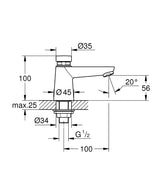 EUROECO CT PILLAR TAP, SELF CLOSING - GROHE-G2 -  ( CHROME - G2 - EUROECO - 0x15 mm - 0inchX0.6inch )