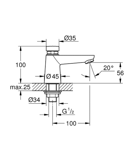 EUROECO CT PILLAR TAP, SELF CLOSING - GROHE-G2 -  ( CHROME - G2 - EUROECO - 0x15 mm - 0inchX0.6inch )