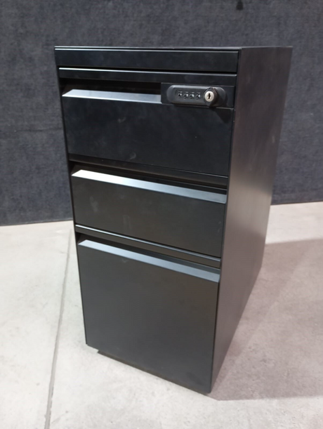 METAL LOCKER WITH DRAWERS BLACK ENAMEL COATED - FURNITURE - ( - BUENA CASA - 495x305x635 mm - 19.8inchX12.2inchX25.4inch)