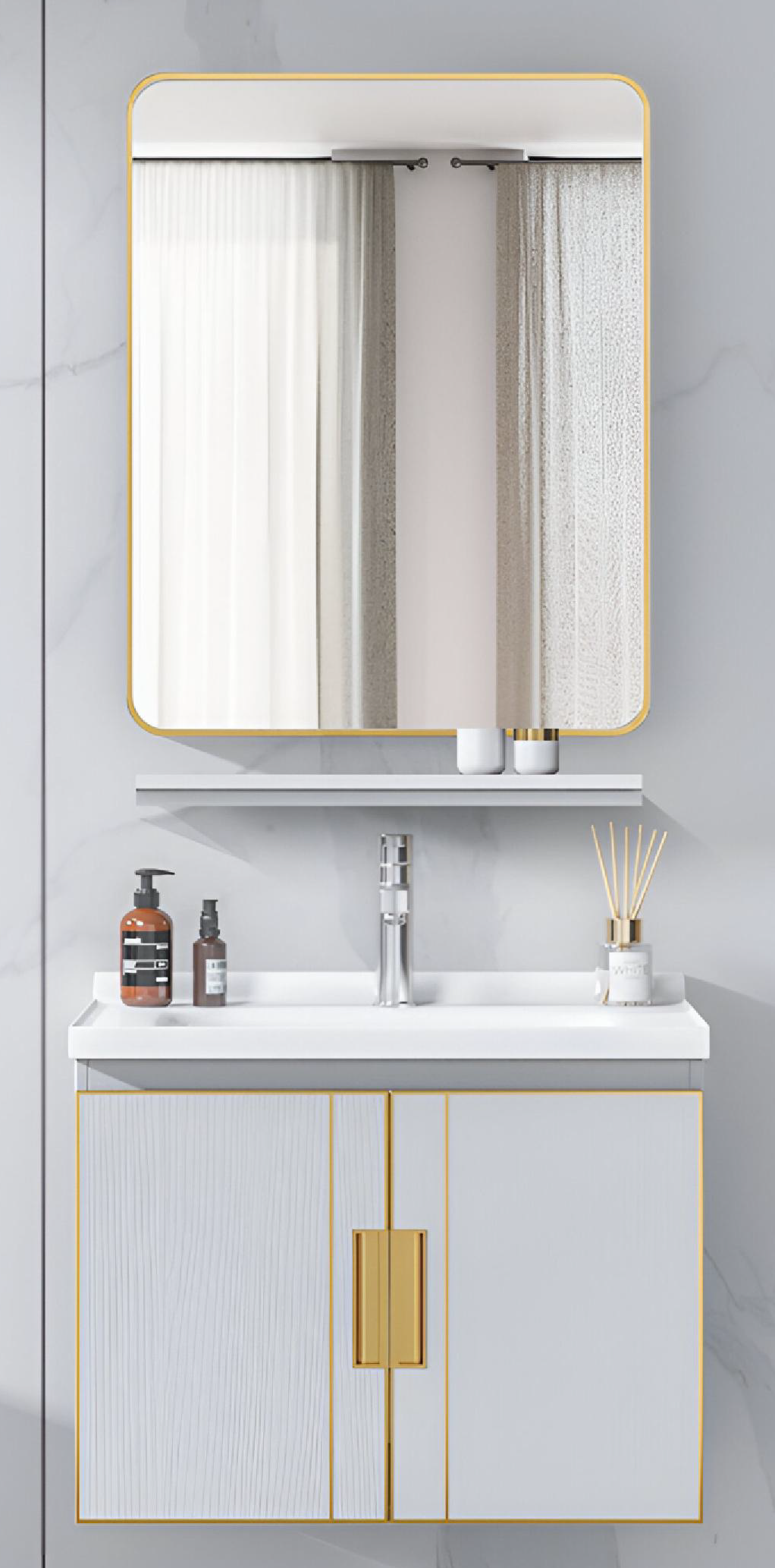 TR 3332 PLAIN MIRROR WITH SELF - GERMA - ( - WHITE MARBLE - 670x530 mm - 26.8inchX21.2inch)