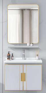 TR 3332 PLAIN MIRROR WITH SELF - GERMA - ( - WHITE MARBLE - 670x530 mm - 26.8inchX21.2inch)