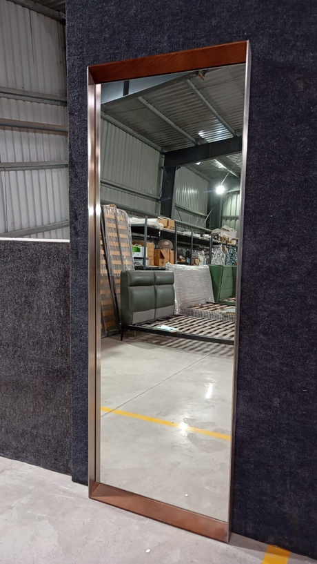 MIRROR WITH SS FINISH AND WOOD WALNUT VENEER WALL MOUNTED - FURNITURE - ( - BUENA CASA - 0x698x1993 mm - 0inchX27.92inchX79.72inch)