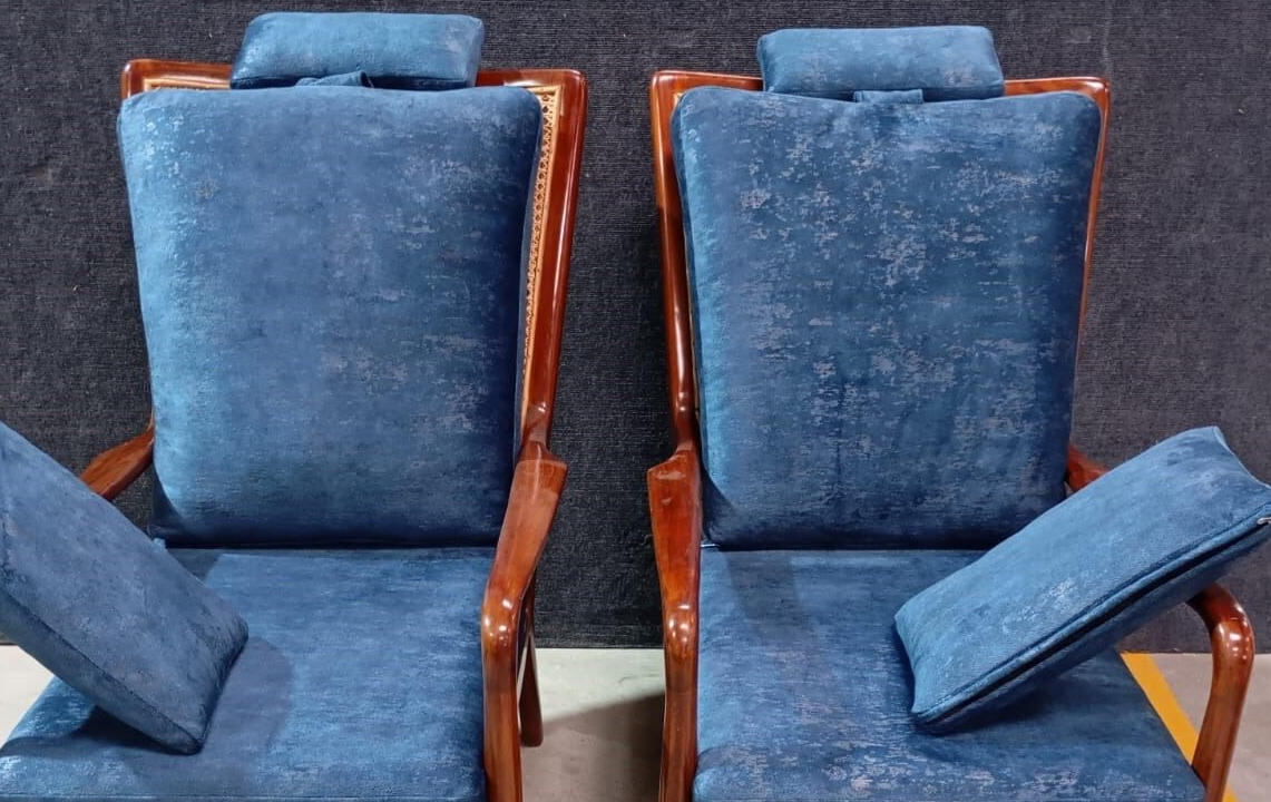 CHAIRS-BURMA TEAK WOODEN FRAME WITH UPHOLSTERY SOFT ACCENT FABRIC- (PC450 GM)DALOS (ARM-559 MM) - FURNITURE - ( - BUENA CASA - 711x559x1016 mm - 28.44inchX22.36inchX40.64inch)