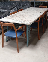 OUTDOOR DT-ZARA DINING TABLE (WHITE MARBLE TOP WITH BLUE WEAVED ROPED LEGS) - FURNITURE - (WHITE - BUENA CASA - 2400x1003x737 mm - 96inchX40.12inchX29.48inch)