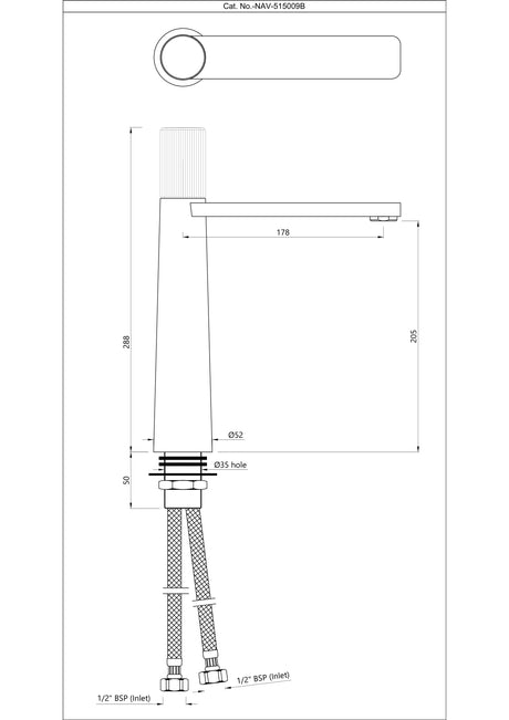TALL BOY BASIN MIXER WITHOUT POPUP WASTE SYSTEM WITH 450MM LONG BRAIDED HOSES -  ( BLUSH GOLD PVD - NAVIA - 0x0 mm - 0inchX0inch )
