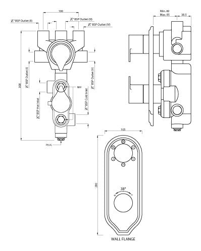 CONC.THERMO SET 2IN 5OUT+1FREE W/SHUTOFF - ARTIZE FAUCET -  ( CHROME - TIARA - 0x20 mm - 0inchX0.75inch )