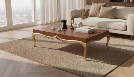 CCT-BC-001 CAFE CENTRE TABLE INDIAN TEAK WOOD - FURNITURE - (WHITE + GREY - BUENA CASA - 1524x762x419 mm - 60.96inchX30.48inchX16.76inch)