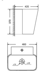 WALL HUNG WASH BASIN WHITE (370MM DEPTH) - AQUANT - ( WHITE - - 460x420 mm - 18inchX16.5inch )