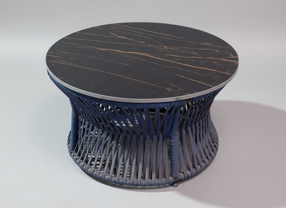 OUTDOOR ROME CENTER TABLE W/ TILE TOP & ROPED BLUE BASE  AMBER 128 - FURNITURE - ( - BUENA CASA - 0x813x457 mm - 0inchX32.52inchX18.28inch)