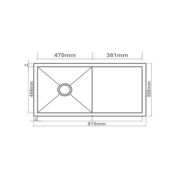 SS KITCHEN SINK 1.0 BOWL WITH DRAINBOARD (DEPTH 9)WITH FA-07 WASTE COUPLING WITH PLUMBING KIT - FUTURA -  ( BRUSHED FINISH - HAND CARVED SERIES - 915x508 mm - 36inchX20.32inch )